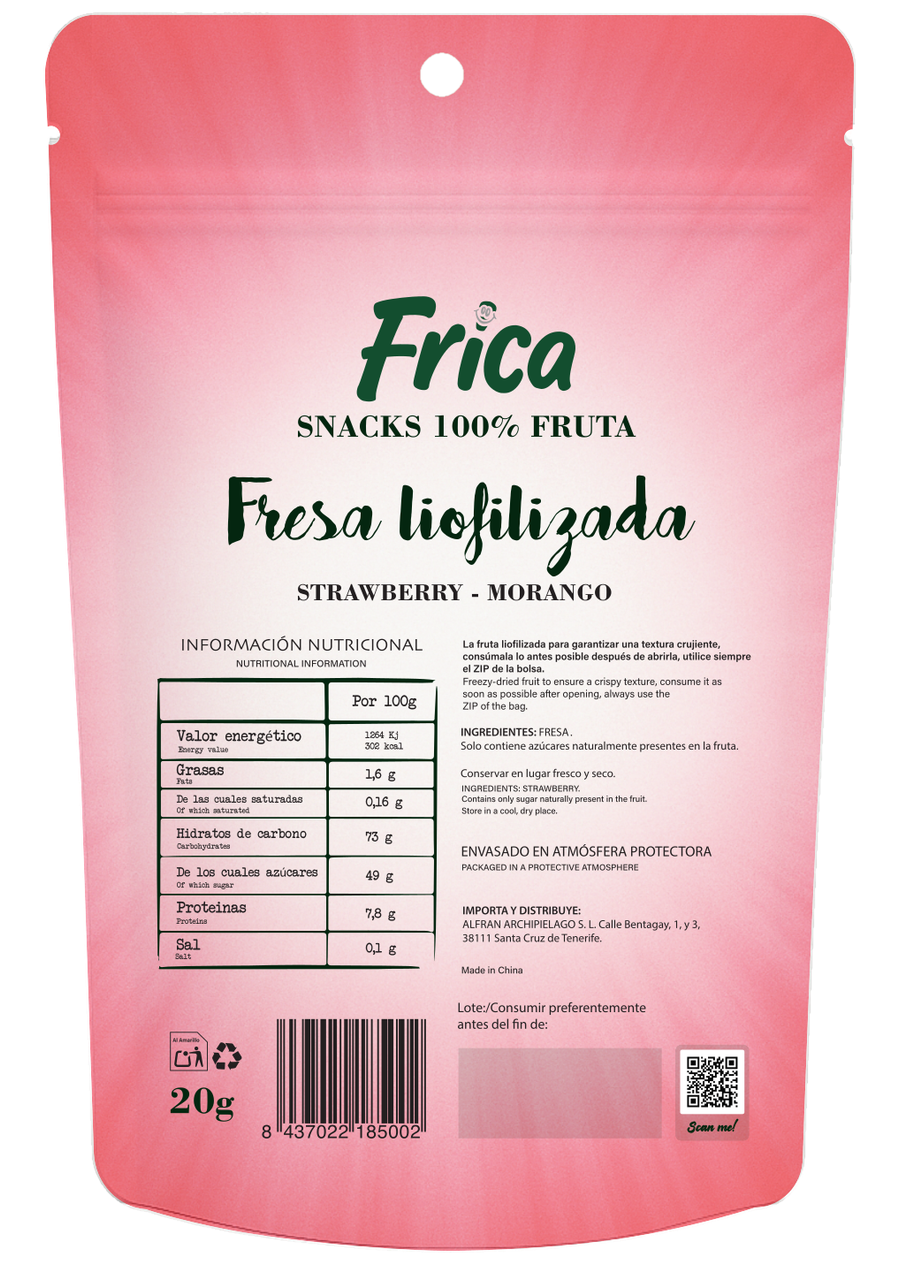Frica Fresa liofilizada — parte trasera