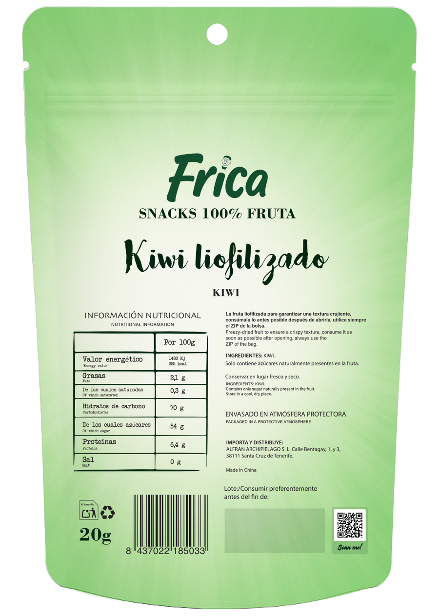 Frica Kiwi liofilizada — parte trasera