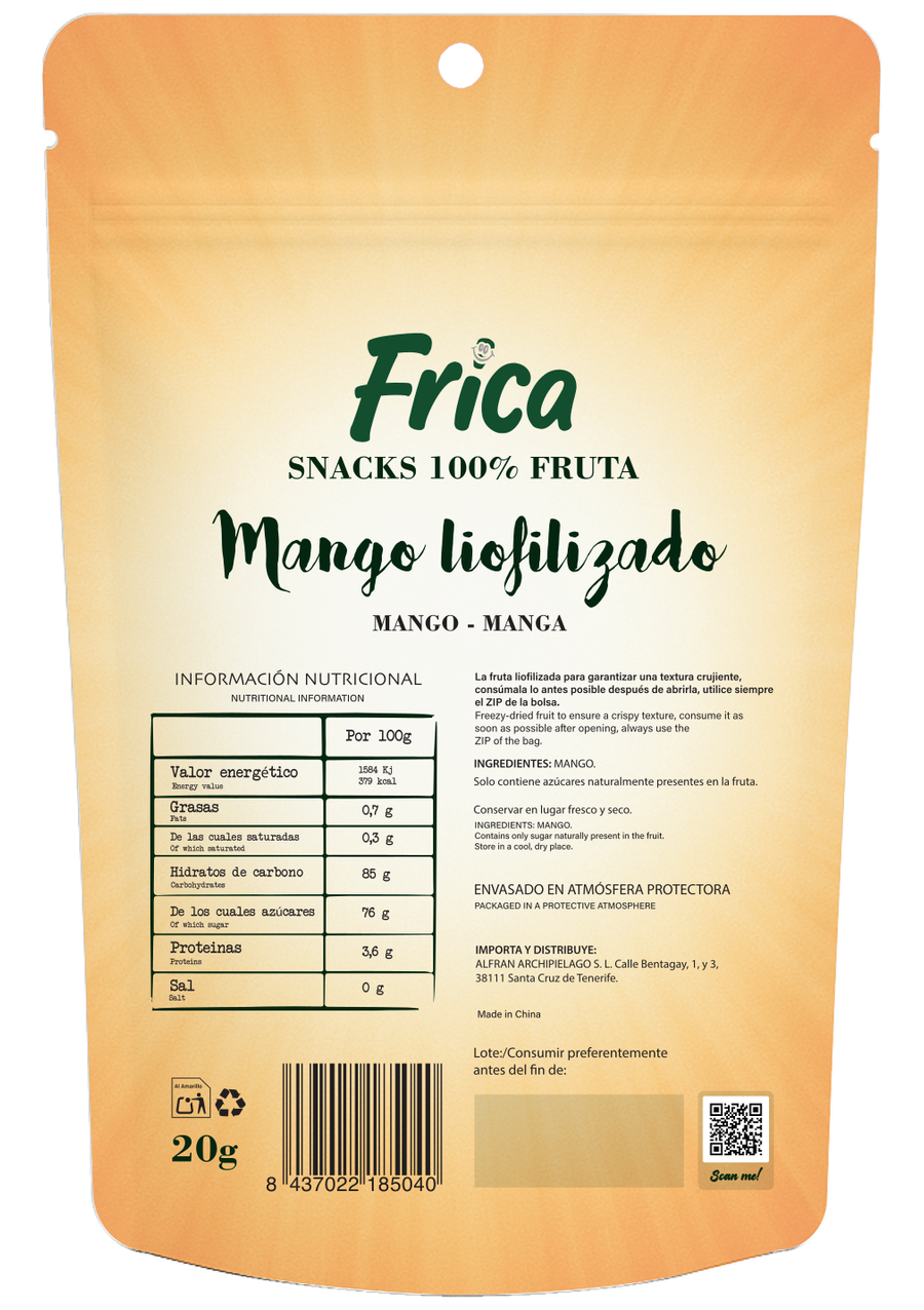 Frica Mango liofilizada — parte trasera