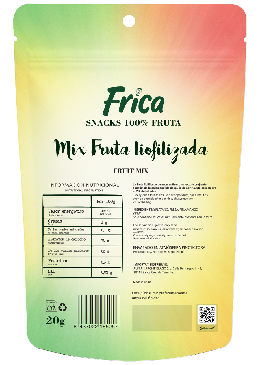 Frica Mix Fruta liofilizada — parte trasera