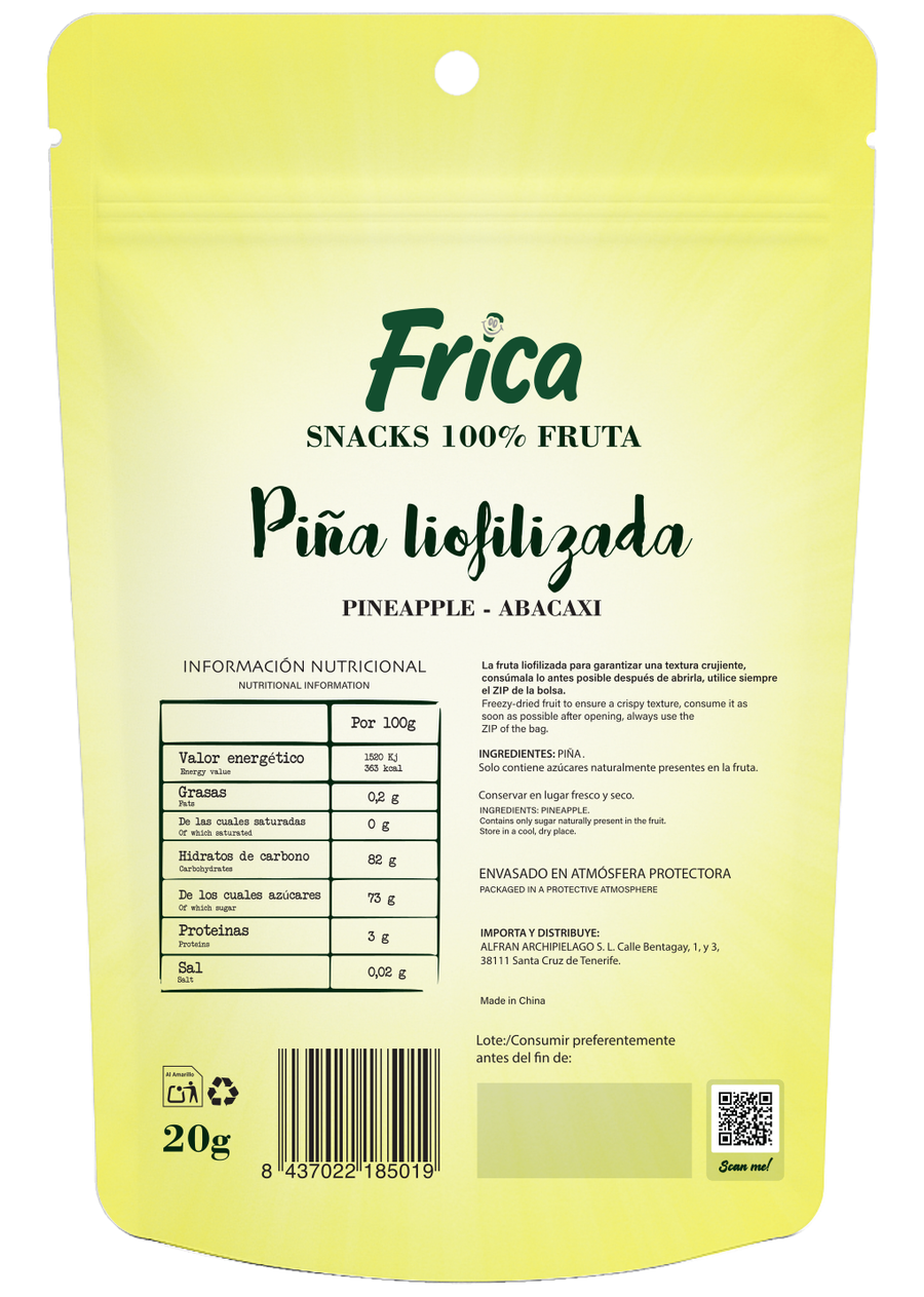 Frica Piña liofilizada — parte trasera
