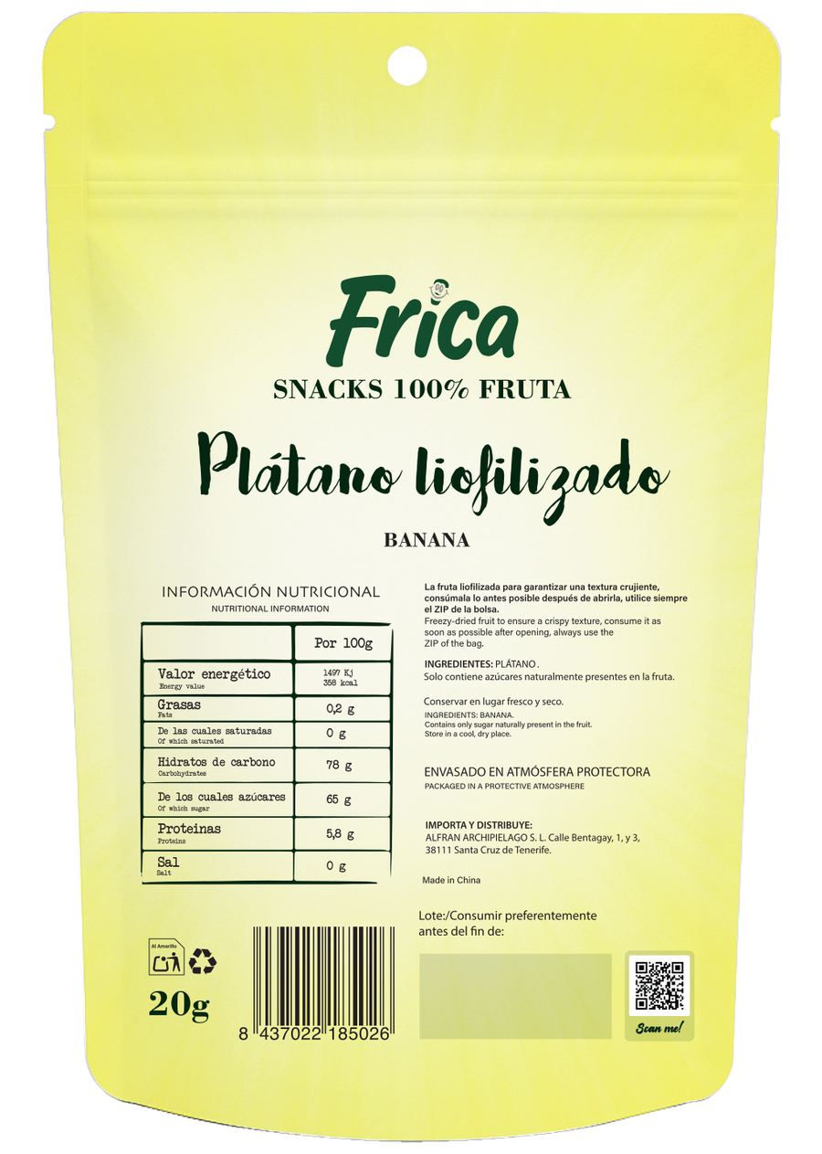 Frica Plátano liofilizada — parte trasera
